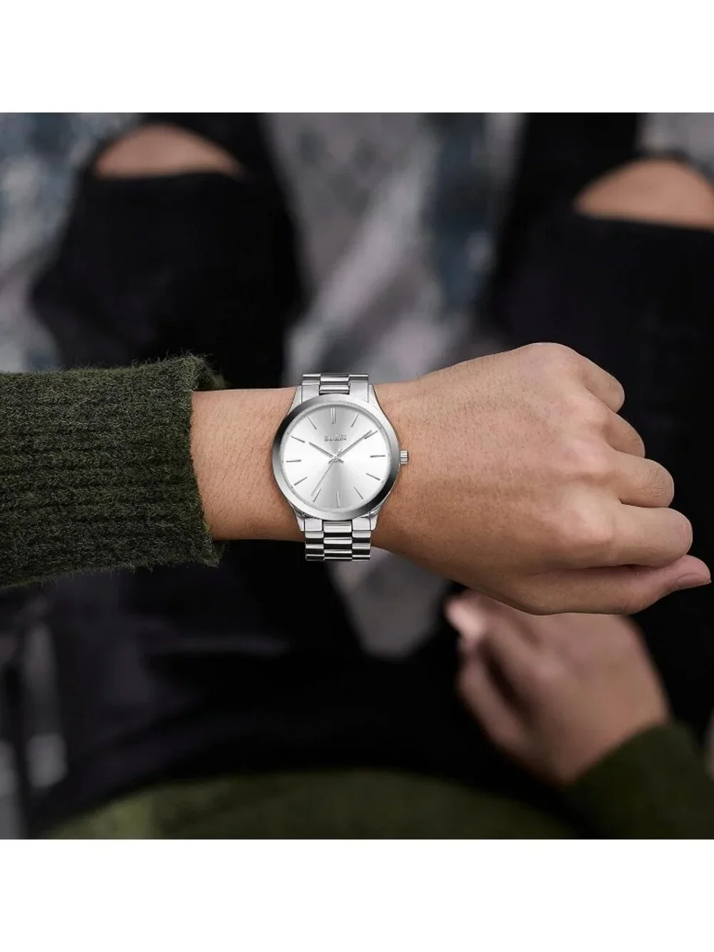 Men's All Silver Analog Quartz Stainless Steel Waterproof Round Luxury Watch